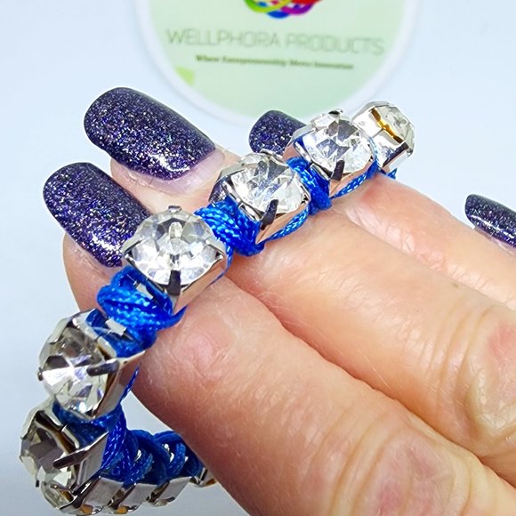 AEO Blue Woven Chunky Prong-set Rhinestone Lobster Clasp Bracelet - Picture 6 of 7